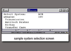 sample systems selection screen