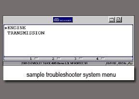sample troubleshooter system menu